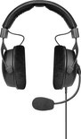 Zwarte Beyerdynamic MMX 330 PRO gaming headset met microfoon en zwarte fluwelen oorkussens.