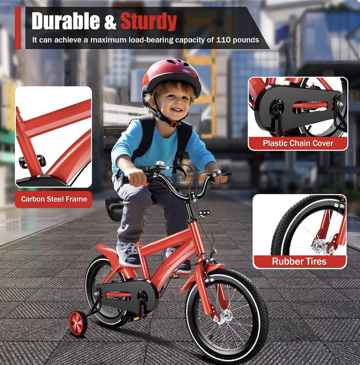 J&R Kinderfiets 14 inch - Jongensfiets 14 inch- Fiets 14 inch - Unisex - Met zijwieltjes - Rood