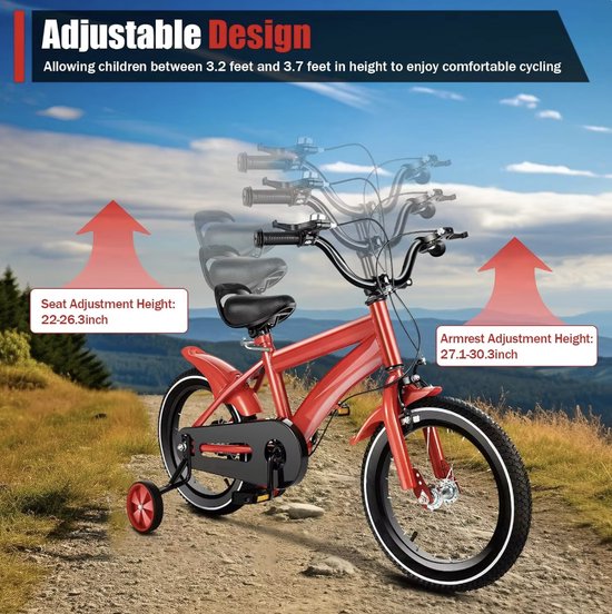 J&R Kinderfiets 14 inch - Jongensfiets 14 inch- Fiets 14 inch - Unisex - Met zijwieltjes - Rood — afbeelding 5