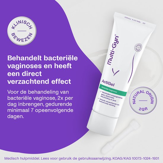 Multi-Gyn Actigel 50 ml - Vaginale behandeling tegen bacteriele vaginose, Intieme Hygiene voor Vaginale Gezondheid, effectief tegen vaginale geur en abnormale afscheiding, Direct verzachtende werking, Klinisch bewezen, incl. applicator