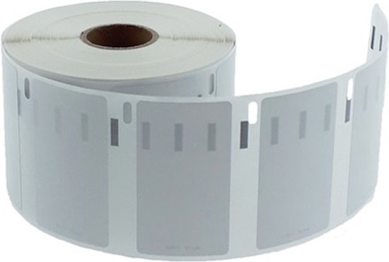 Rol witte etiketten met zwarte inkepingen, 57 x 32 mm.