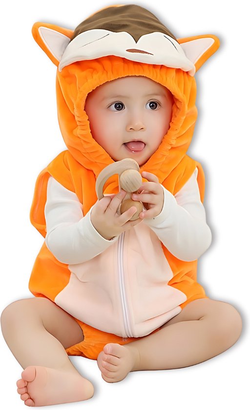 BoefieBoef Grenouillère d'été pour bébé avec motif Renard Orange - Grenouillère mignonne et confortable pour bébés de 12 à 24 mois 1 à 2 ans M - Cadeau de maternité - Costume -Vêtements de déguisement - Combinaison - Barboteuse -
