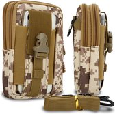 Hoesje geschikt voor Xiaomi RedMi 6 in beige camouflage tactische mobiele telefoon molle EDC etui compatibel schoudertache militaire riem case cover