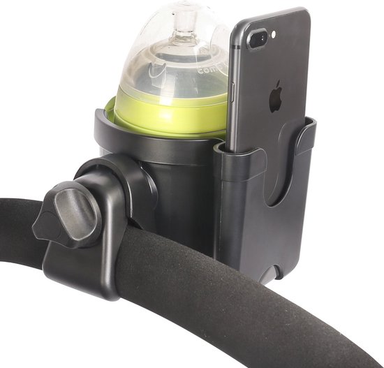 Kinderwagenfleshouder - Waterbekerhouder - Universele bekerhouder - 2-in-1 bekerhouder mobiele telefoonhouder - waterbekerhouder voor kinderwagens - zwart - ABS - waterbekerhouder voor op de fiets - Waterbekerhouder voor elektrische voertuigen - 9.5* van Kinder — afbeelding 4