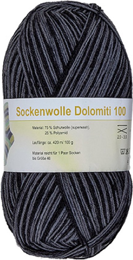 Dolomiti (07) - Sokkenwol - 1 bol van 100 gram - Grijs gemêleerd