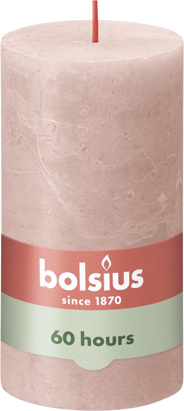 Bolsius - Bougie rustique - Rose poudré - 13cm - 4 pièces