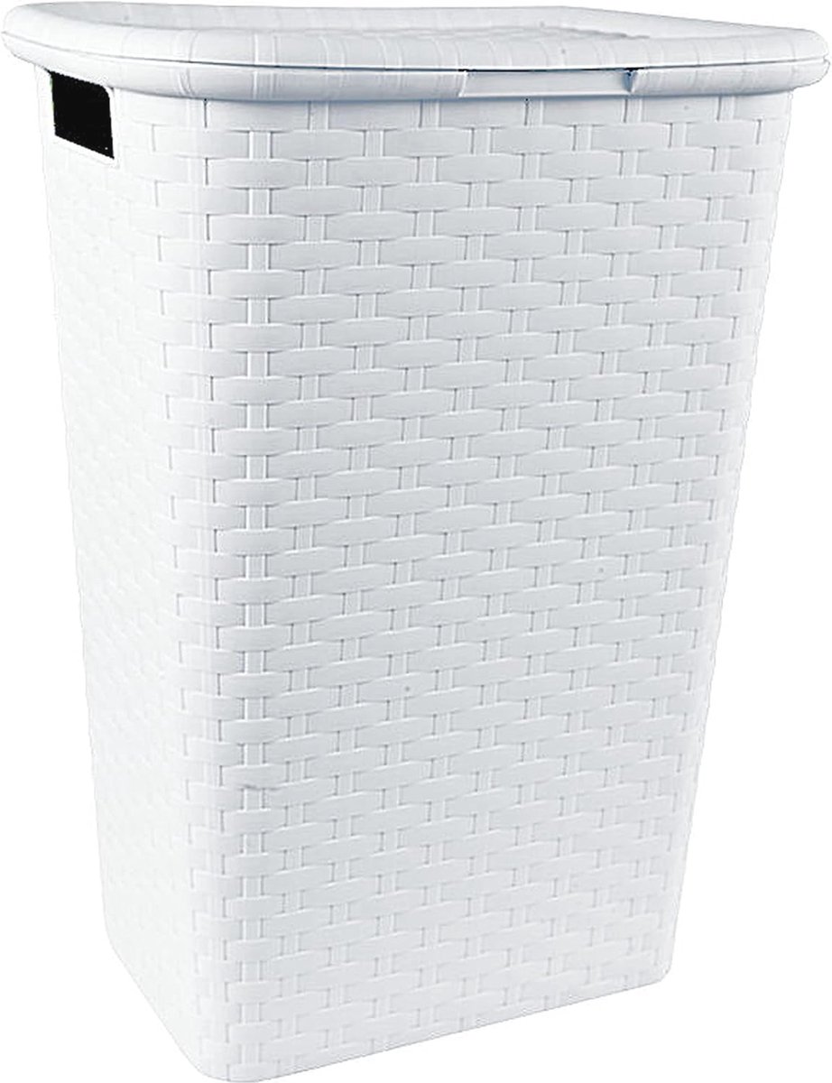 Goedkoopste Gevlochten Wasmand 65 Liter - Wit met Deksel en Handgrepen