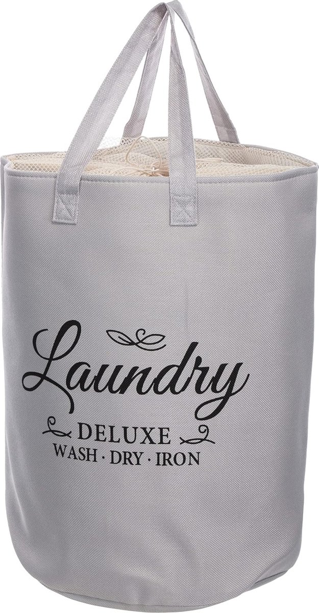 Goedkoopste Opvouwbare Wasmand met Draaglussen - Grijze Opbergmand voor Wasgoed en Meer