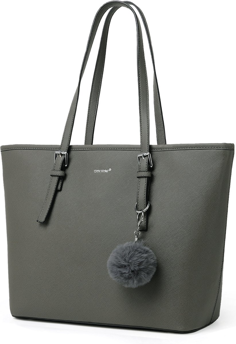 TAN.TOMI Dames Handtassen, Dames Tas Shopper met rits - Handtas - Schooltas - Grijs