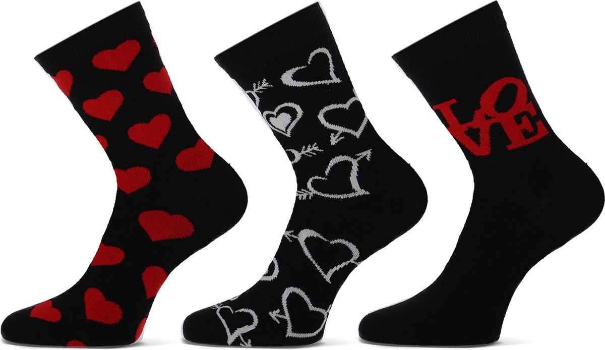 Teckel - Limited Love Edition - 3 Paar Dames Sokken met 70% Katoen - Lang Leve De Liefde - Valentijnsdag