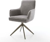 Chaise de salle à manger Heira- Flex avec accoudoirs structure croisée finition large avec noyau à ressorts ensachés bouclé gris argent effet titane pivotant à 360°