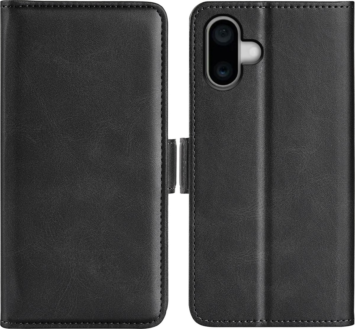 MobyDefend Hoesje - Geschikt voor iPhone 16 - Luxe Wallet Book Case (Sluiting Zijkant) - Zwart