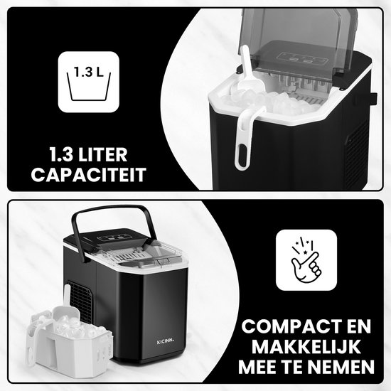 Kicinn IJsblokjesmachine - IJsblokjes Machine - IJsblokjesmaker - IJsschep - 12kg/24uur - Zelfreinigingsfunctie - Zwart van Kicinn — afbeelding 3