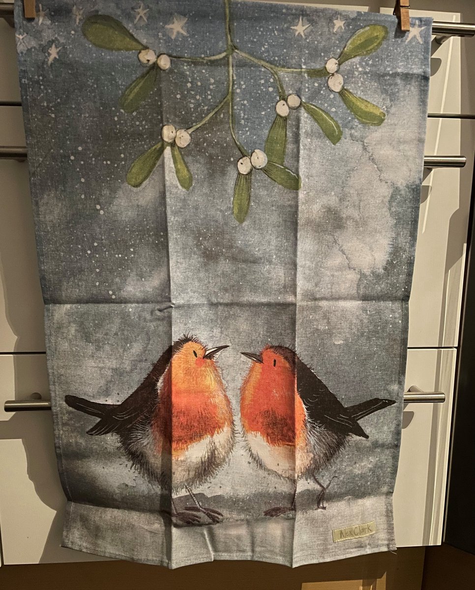 Alex Clark Theedoek Kerst Robin and Mistletoe ~ Roodborstje winter/kerst