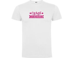 Wit T-Shirt met “Chaos Coordinator“ Afbeelding Roze Maat 3XL