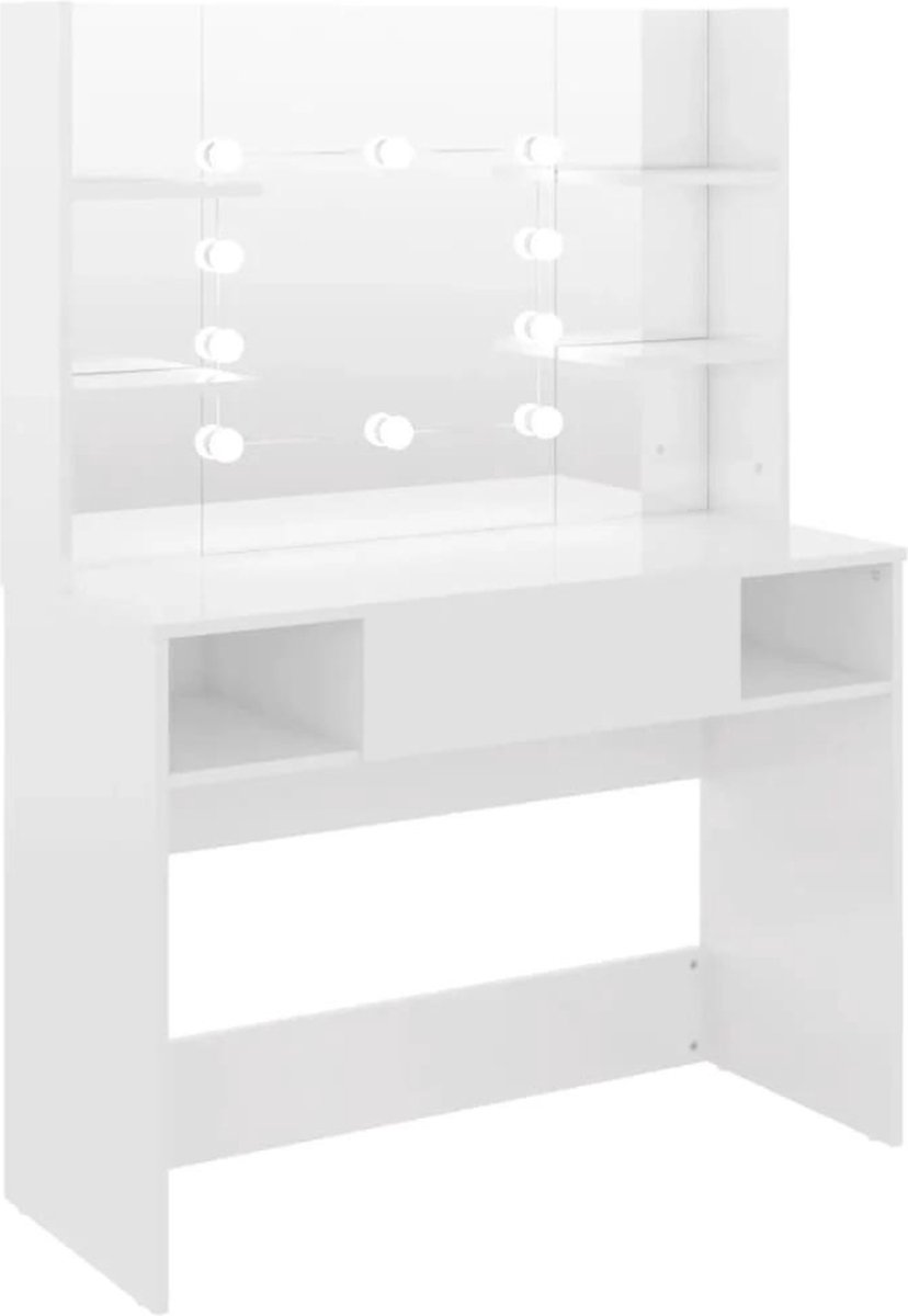 Kaptafel met spiegel en verlichting - Make up tafel - Make up - Toilettafel - Met lades - Glanzend Wit