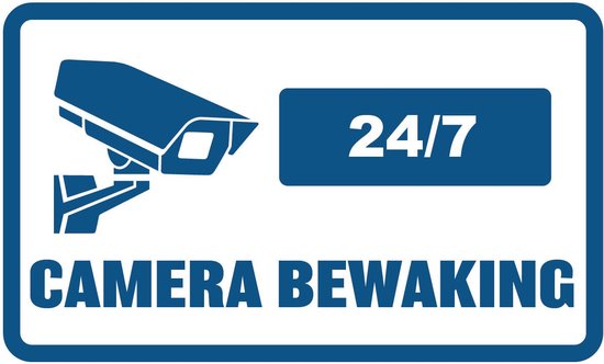 20 x 12 cm | 5x Camera Bewaking stickers blauw opdruk