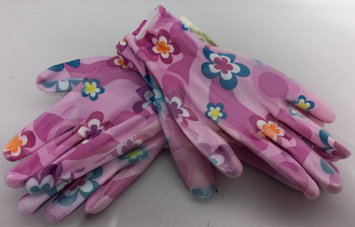 Tuinhandschoenen - Dames - Bloemmotief - One Size - Polyester - Goede Grip - Elastische band bij de pols - Voordeelverpakking 2 paar