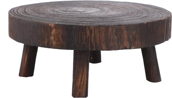QoTang Houten bloemenkruk, ronde plantenkruk, bloemenstandaard, decoratieve kleine plantenstandaard, voor binnen, thuis, terras, decoratie, diameter 12,5/15/19 cm, rond, 3 stuks