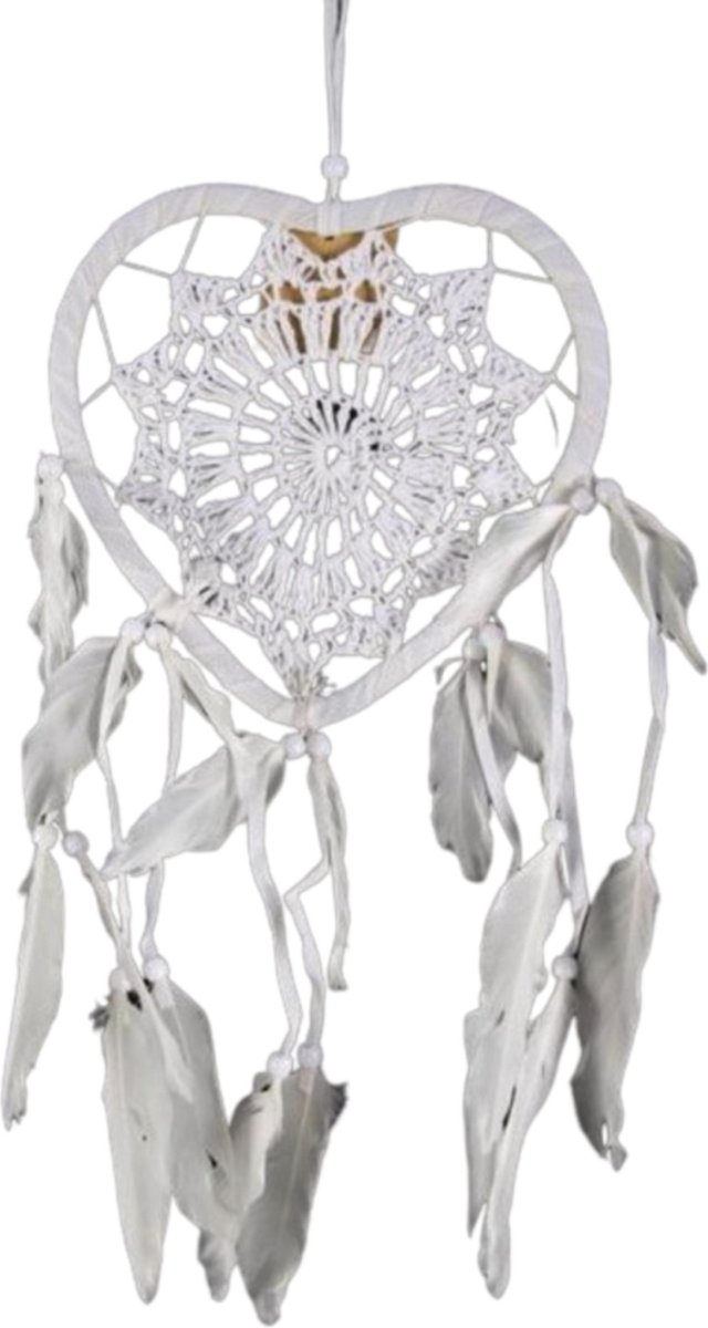 Dromenvanger gehaakt hartje - 17cm - wit - Dreamcatcher
