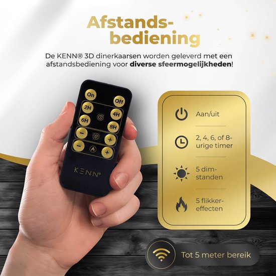 KENN Led Bougies chandelles - 2 pièces - Or - Apparence réaliste - Avec télécommande - Bougies de Cire 3D - Bougies chauffe-plat et durables - Éclairage de Noël - Bougies chauffe-plat