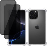 Coque + 2x Film de Protection d'écran Privé adapté à Apple iPhone 16 Pro Max – Tempered Glass Privacy - Coque Transparente