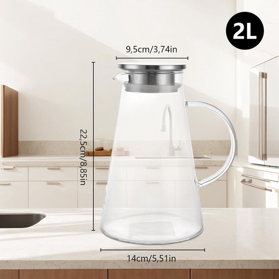 Vendos85 Pichet en Verre de 2 L avec Couvercle - Carafe & pichet - Rue du Commerce
