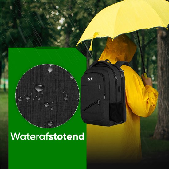 Sac à dos Madden bleu marine avec port de charge USB 36L Zwart Sac à dos pour ordinateur portable de Luxe 17,3 pouces - Cartable - Homme - Femme - Garçons - Filles - Résistant à l'eau - Sacs à dos à dos