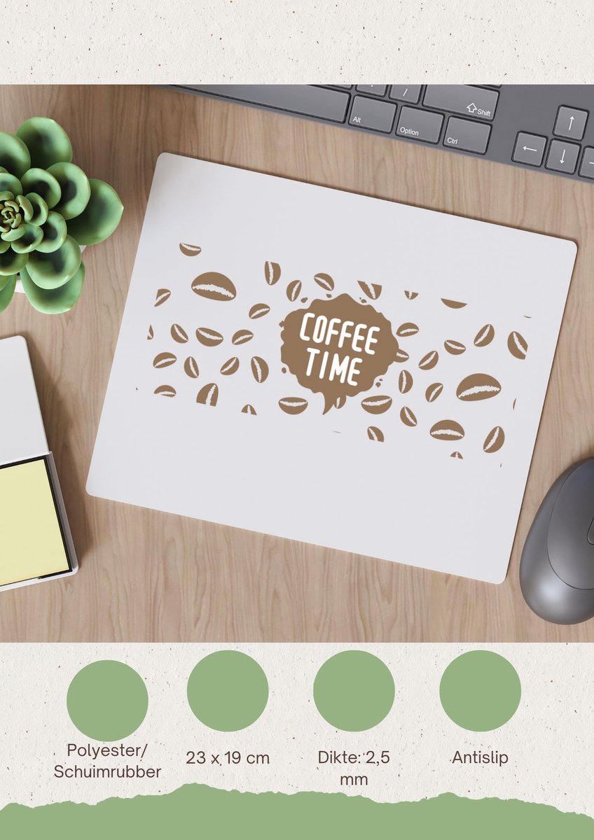 Image of Akyol - coffee time Muismat - Koffie - koffie drinkers/liefhebbers - koffiebonen - verjaardagscadeau - cadeau - kado - geschenk - verjaardag - collega's - 23 bij 19 cm