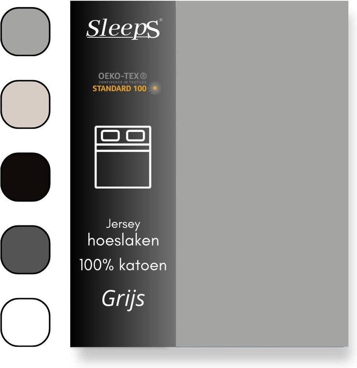 Sleeps Jersey Hoeslaken Katoen - 180x200 cm - Grijs - Strijkvrij