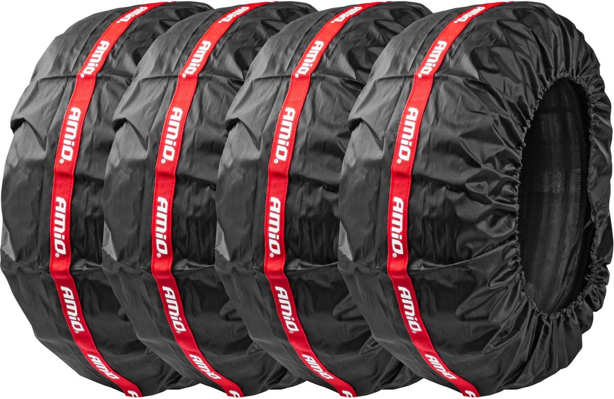 AMiO Autoband Wielhoezen Set 13-19 Inch - Bescherming en Opslag voor Autowielen Waterdicht Zwart