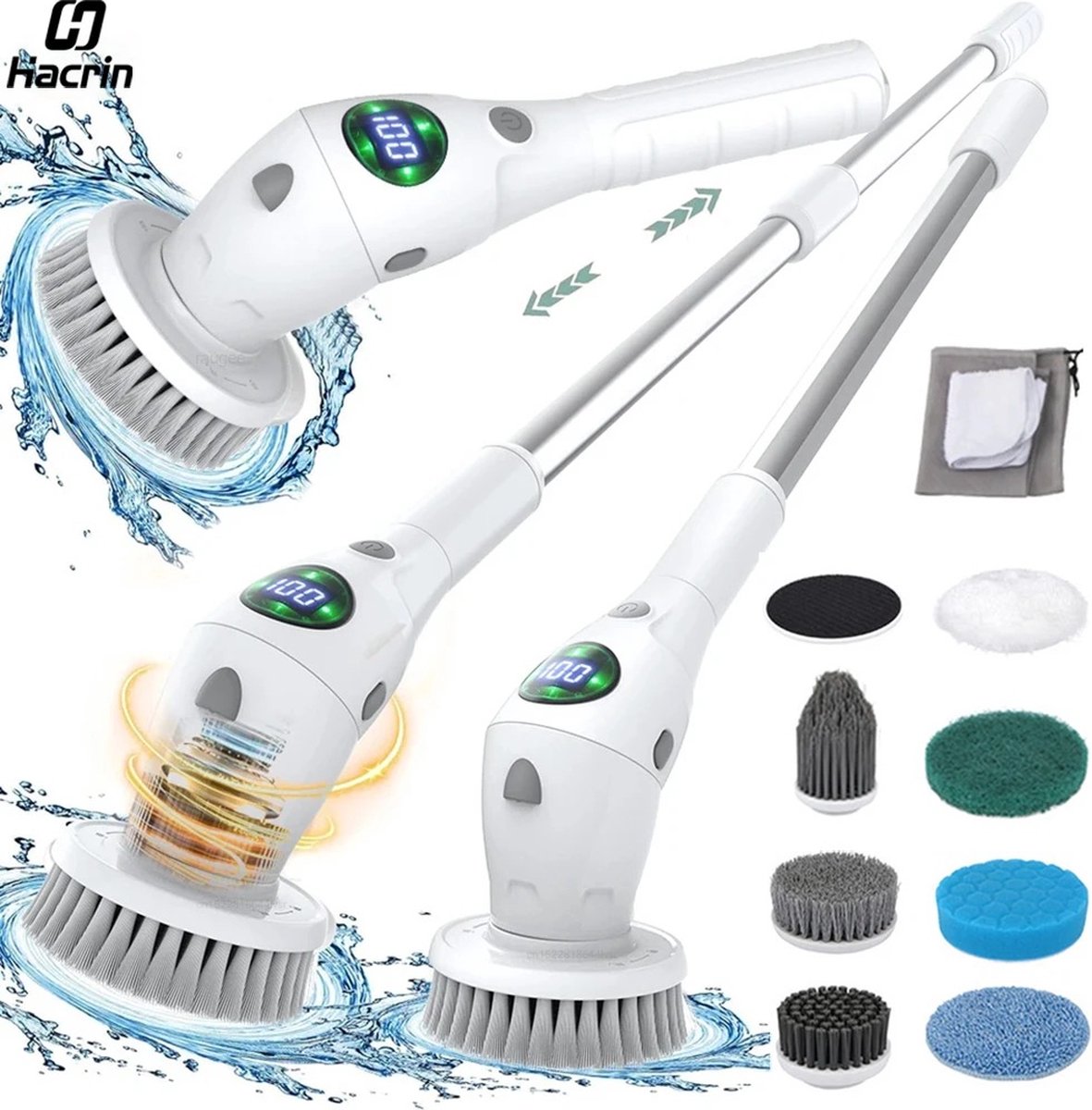 Goedkoopste Elektrische Schoonmaakborstel - Elektrische Reinigingsborstel - Elektrische Schrobber - Schrobborstel - Schrobber met Steel - 8 in 1 - Draadloos - Draaibaar - geschikt voor keuken, badkamer en toilet - met 8 opzetstukken