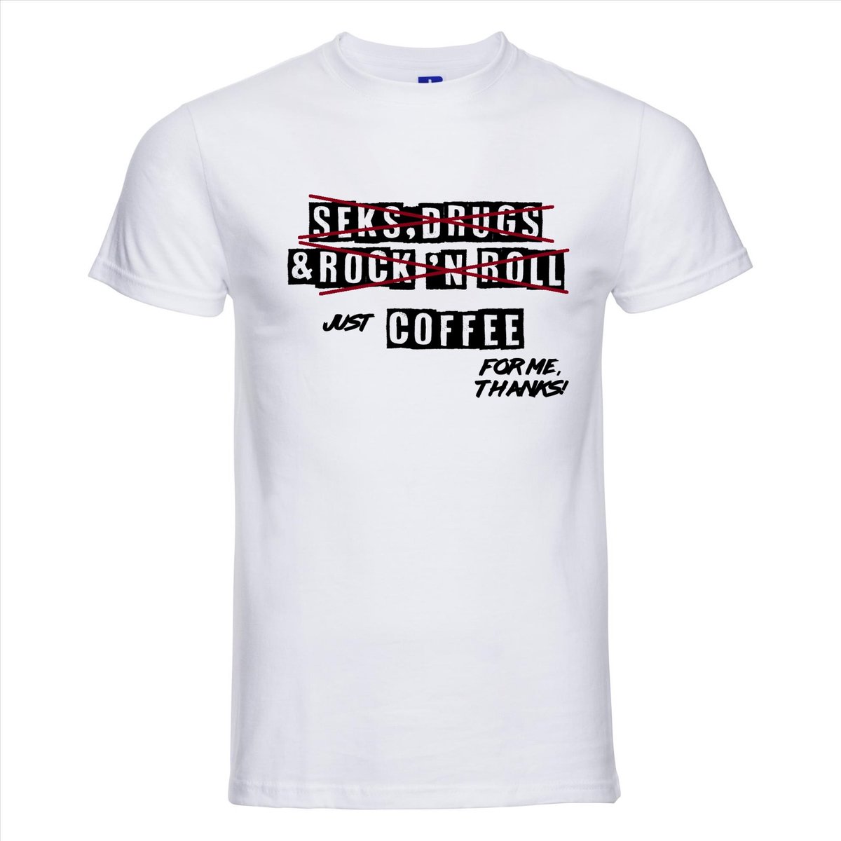 SEX DRUGS & ROCK ´N ROLL T-shirt - 100% Katoen - Maat S - Classic Fit - Wit