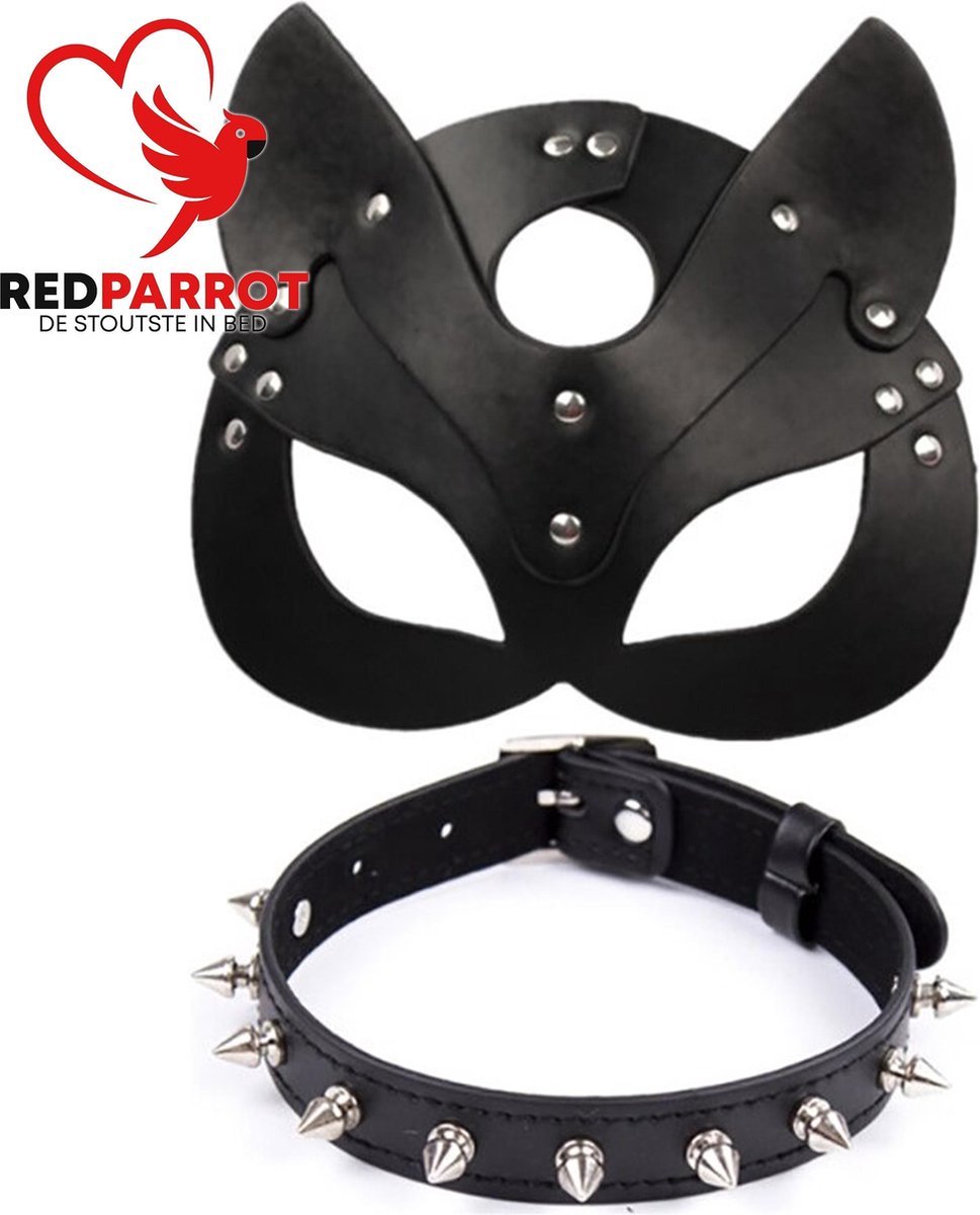 Goedkoopste Gezichtsmasker met halsband - Kinky masker - BDSM - Kattenmasker - Tweedelig set - Masker