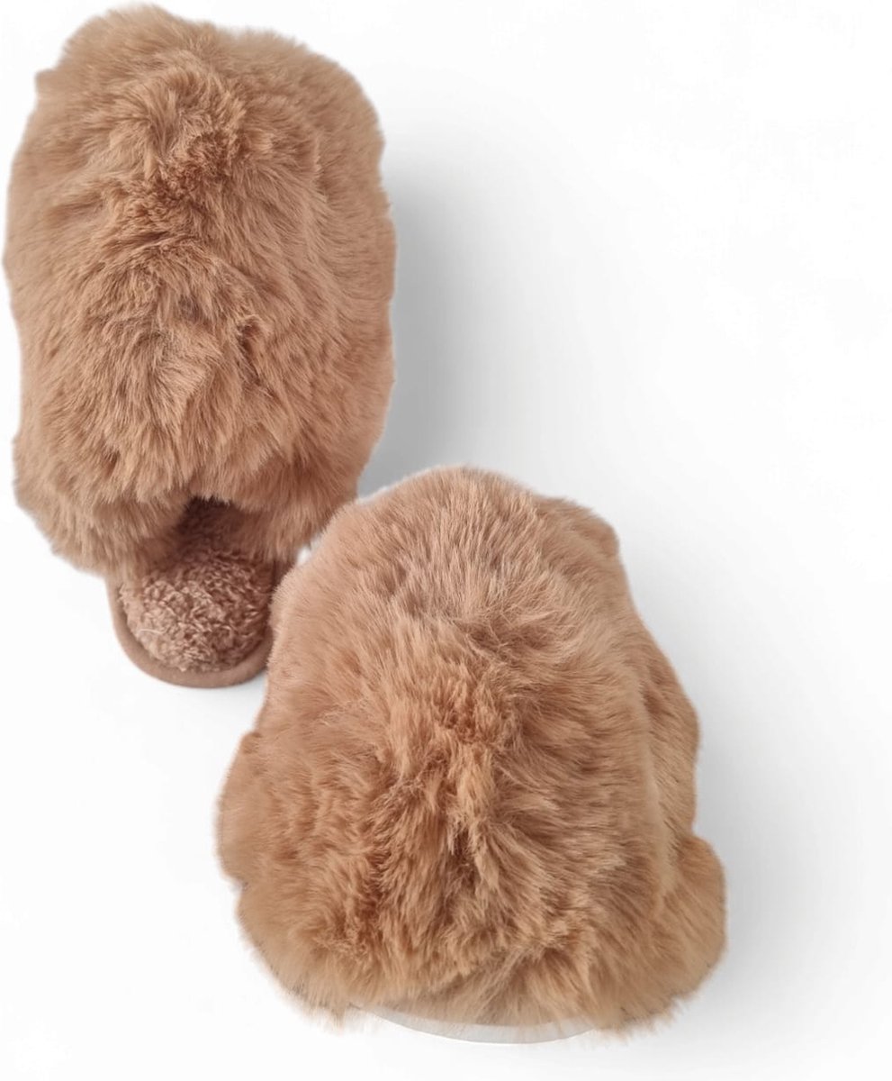 Pantoffels dames instappers bont bruin warm
