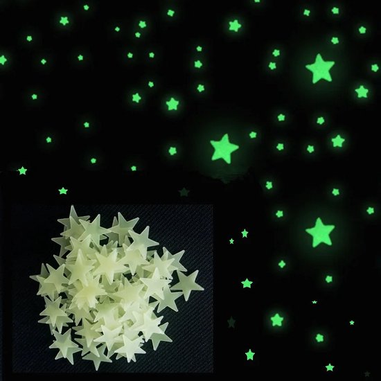 CHPN - Lichtgevende sterretjes - Glow in the dark sterren - Lichtgevende sterren stickers - 200 stuks - Sterrenhemel kinderkamer - Plafond stickers