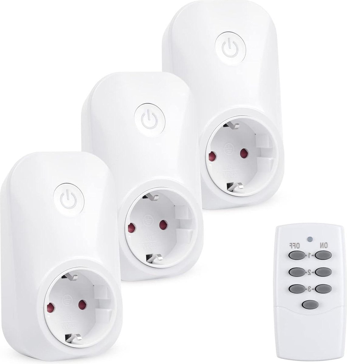 Draadloos stopcontact met afstandsbediening 3680 W - 3 stopcontacten - handzender - zelflerfunctie - bereik 30 m - wit klikaanklikuit schakelaar