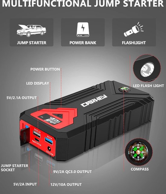 VTOMAN V10 Jump Starter Power Pack 3500A, Auto Accu Booster Jump Starter (tot 9,5L Benzine of 7,5L Diesel) voor 12V voertuigen, Accu Booster Pack met Type C Snellader VTOMAN V10 Jump Starter Power Pack 3500A, Auto Accu Booster Jump Starter (tot 9,5L Benzine of 7,5L Diesel) voor 12V voertuigen, Accu Booster Pack met Type C Snellader