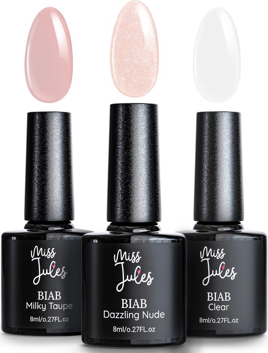 Miss Jules® BIAB 3 Populaire Kleuren – Builder in a Bottle – BIAB Nagel Builder Gel – BIAB Set - HEMA & TPO Free - Instructievideo (NL)