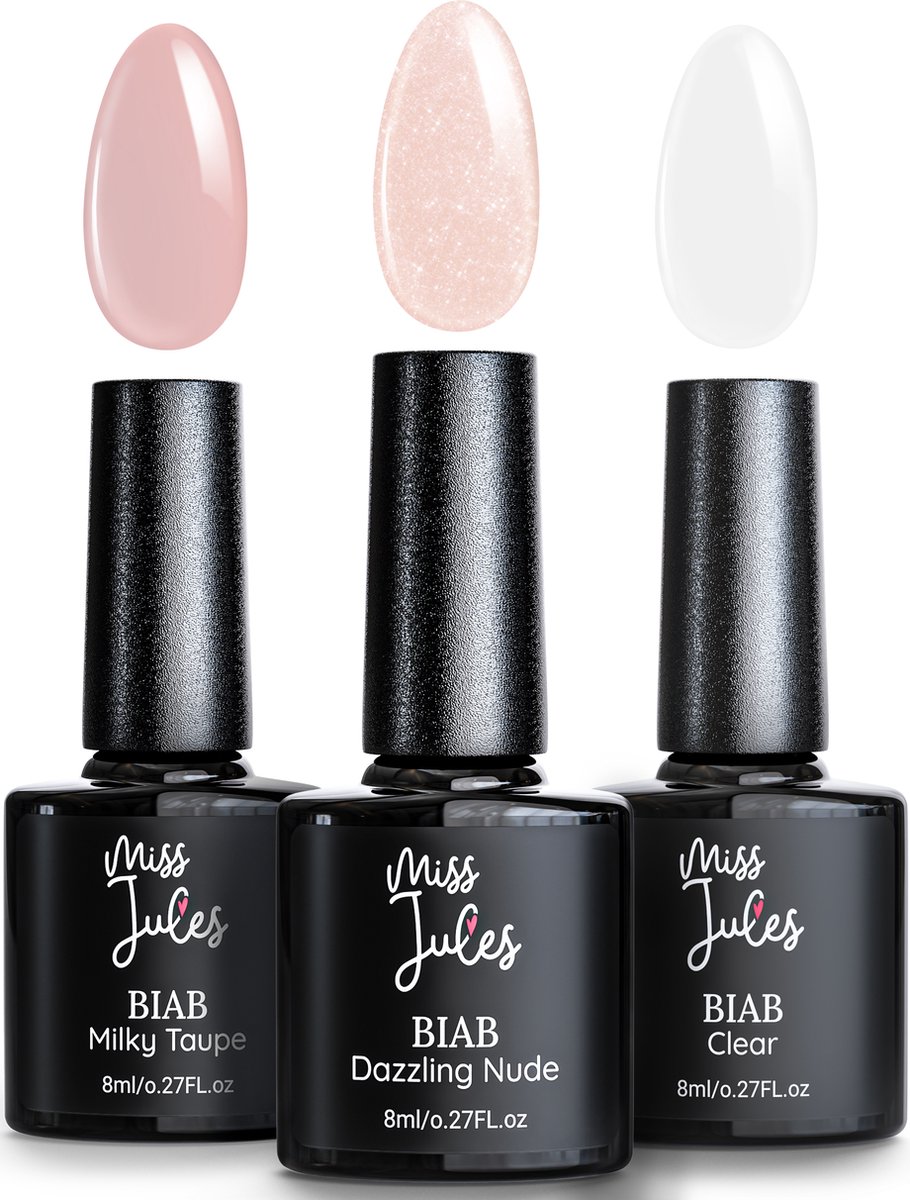 Goedkoopste Miss Jules® BIAB 3 Populaire Kleuren – Builder in a Bottle – BIAB Nagel Builder Gel – BIAB Set - HEMA & TPO Free - Instructievideo (NL