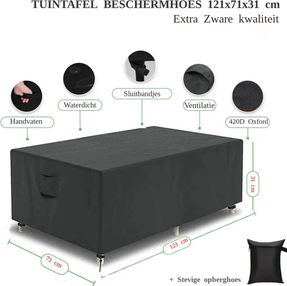 Verdelux Tuinmeubelhoes | Tafelhoes 122 x 71 x 33 cm Zwart