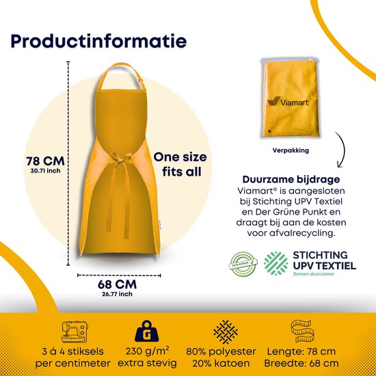 Apron Shop - Tablier de cuisine professionnel - Tablier de cuisine - Tablier de barbecue - Restauration - Taille : unique - Jaune ocre