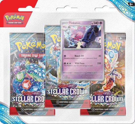 Foto: Pok mon scarlet violet stellar crown 3 pack booster blister tinkaton trading cards pok mon kaarten