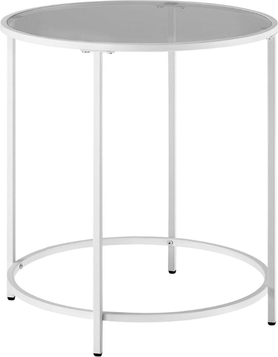 Moderne Ronde Bijzettafel Met Glazen Blad En Gouden Metalen Frame – Perfect Als Nachtkastje Of Salontafel (50 x 50 x 55 Cm)