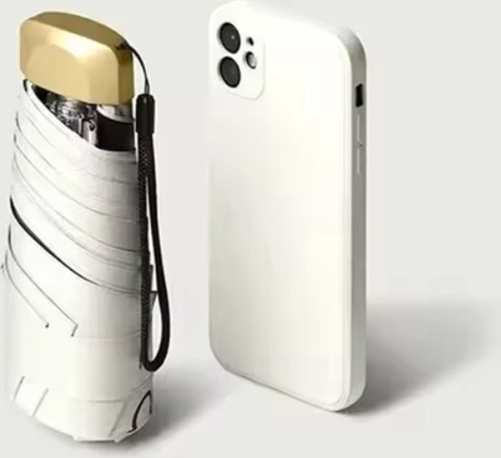 Luxe Mini Paraplu, Zakparaplu Reisparaplu Opvouwbaar Compact Met Plat Handvat, Lichtgewicht Waterdicht en UV-beschermend, UPF> 50+ Bescherming (Wit)