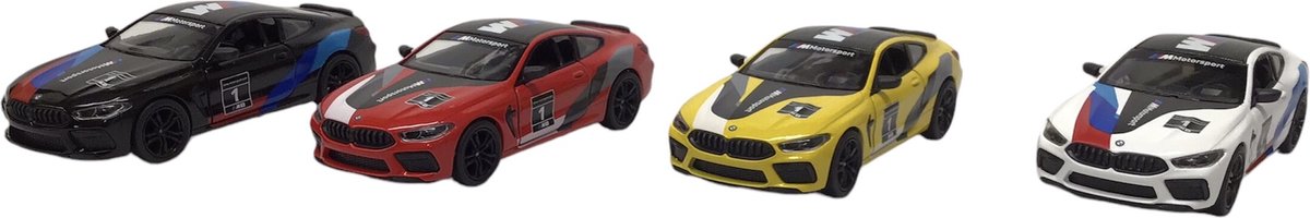 Kinsmart Auto Bmw M8 Competition Coupe 12,5 Cm 1:38 pull back motor verkoop per stuk 4 kleuren