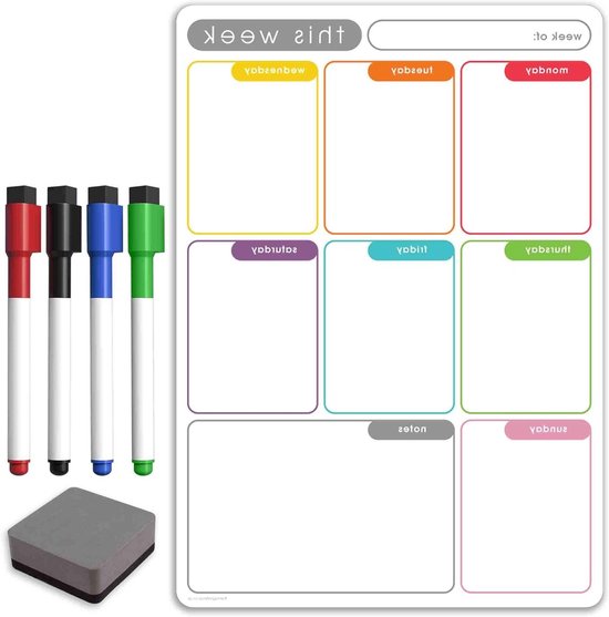 CUHIOY Whiteboard Magnetische Koelkast Wit Bord A3 voor Huis Keuken Menu Maaltijd Boodschappenlijst, Herinnering Kennis Memo Markeer Bord Dagelijks Wekelijkse Planner,Graffiti Droog Wissen Magneet