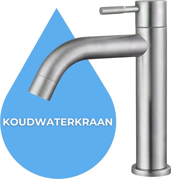 Foto: Koudwaterkraan chrome roestvrijstaal wastafelkraan badkamerkraan duurzaam glanzende afwerking inclusief aansluitslang eenvoudige installatie fonteinkraan