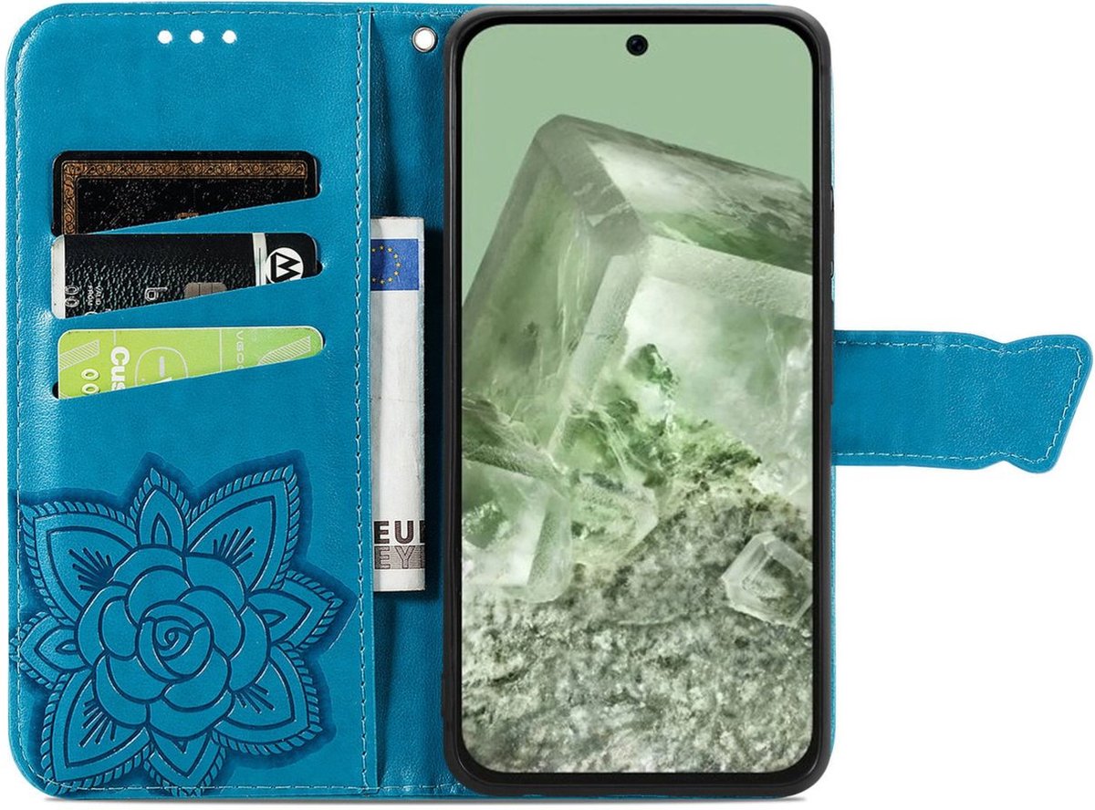 Mobigear Telefoonhoesje geschikt voor Google Pixel 8a Hoesje | Mobigear Butterfly Bookcase Portemonnee | Pasjeshouder voor 3 Pasjes | Telefoonhoesje voor Pinpas / OV Kaart / Rijbewijs - Blauw