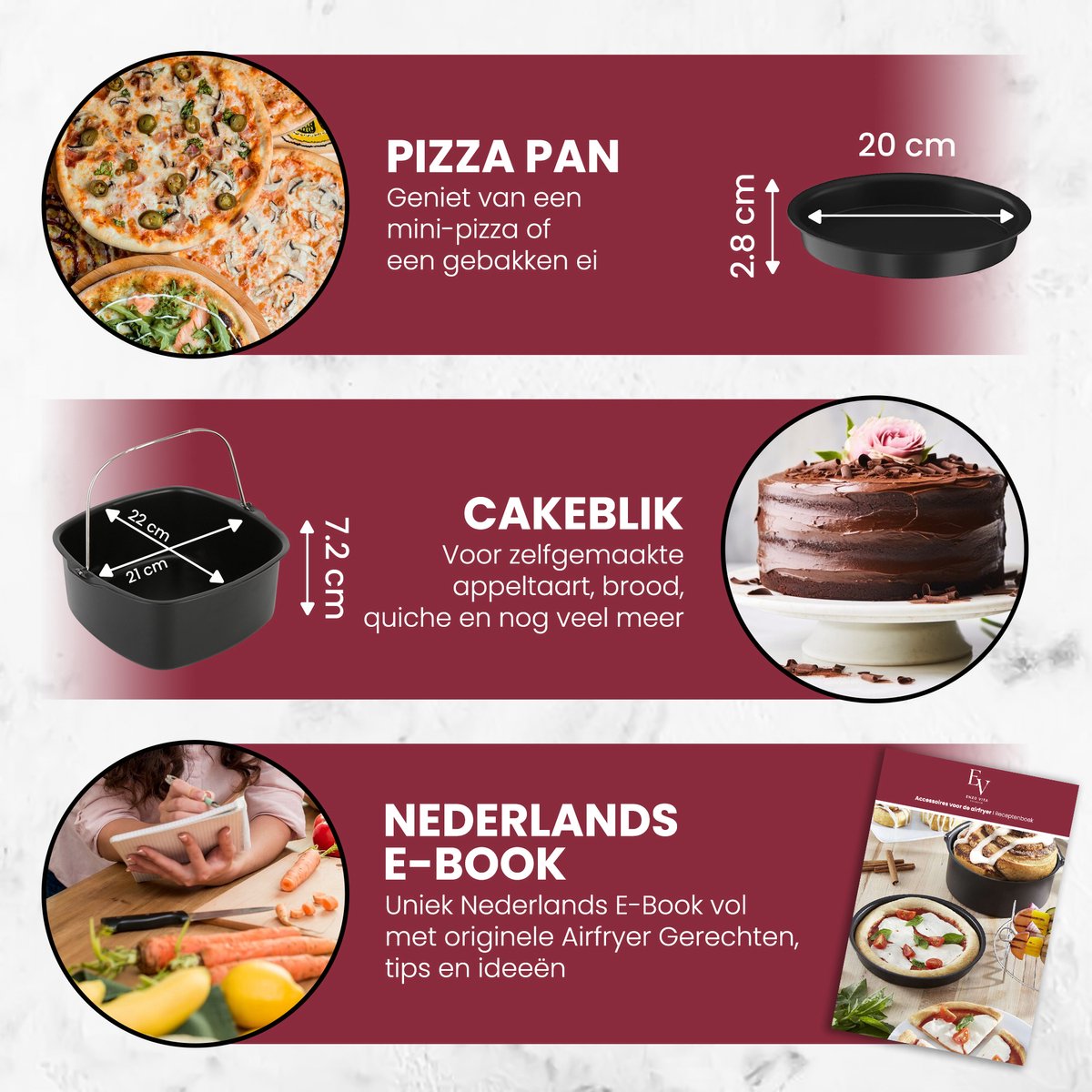 EnzoVita® Premium Airfryer Accessoires set - Meest Complete set - XL - Heteluchtfriteuse - Airfryer Accesoires set - Geschikt voor Airfryer XL en XXL - Inclusief Airfryer Siliconen Bakje & Nederlands Receptenboekje - Bakpapier — afbeelding 7